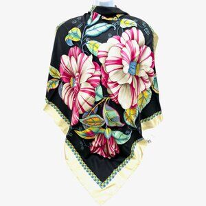 Beautiful Unused Salvatore Ferragamo 100% Silk Scarf 34" Black Pink Floral  (41